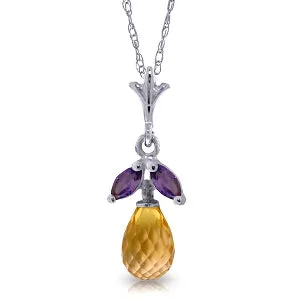 1.7 Carat 14K Solid White Gold Necklace Citrine Amethyst