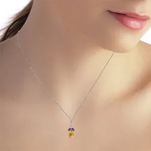 1.7 Carat 14K Solid White Gold Necklace Citrine Amethyst