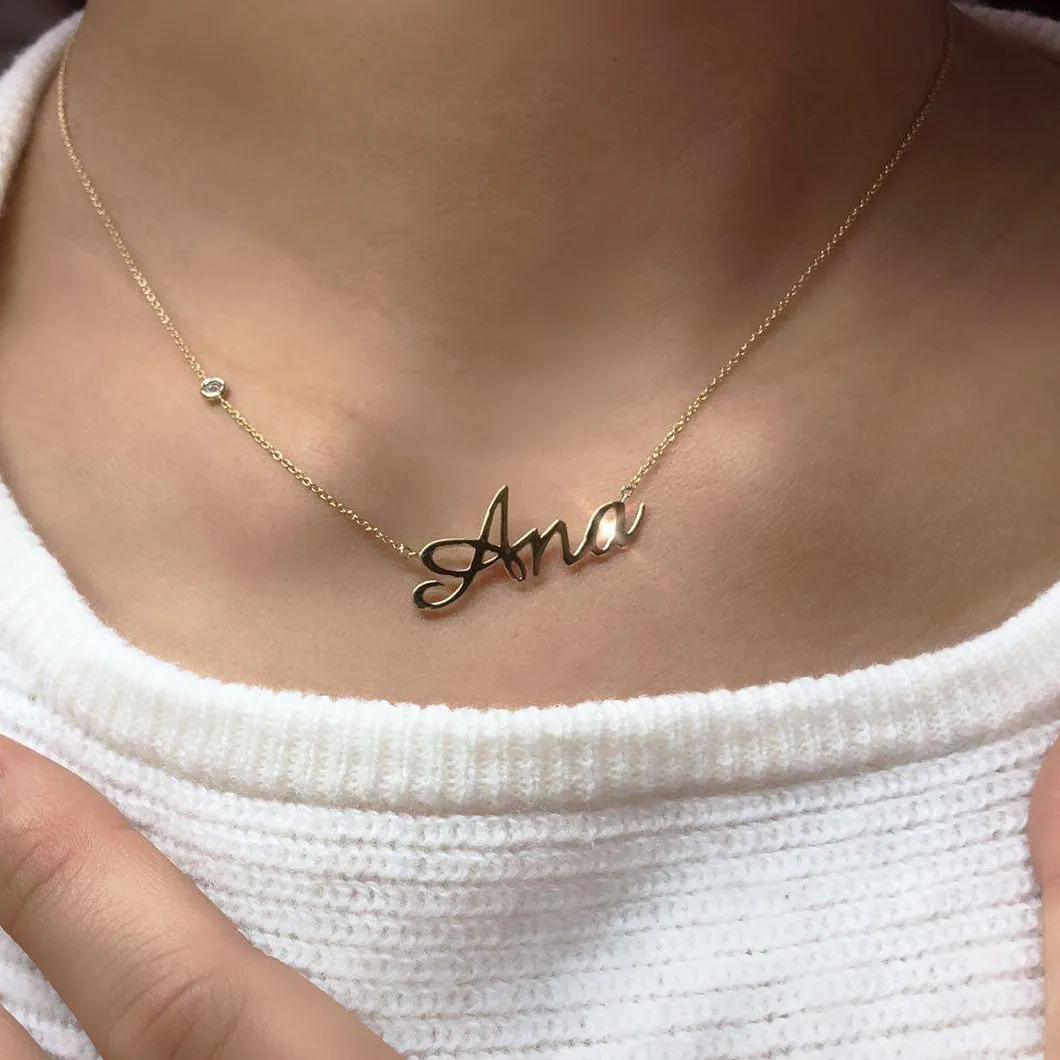 18k Gold Personalized Name 18k Gold (Full Filled) Diamond Necklace