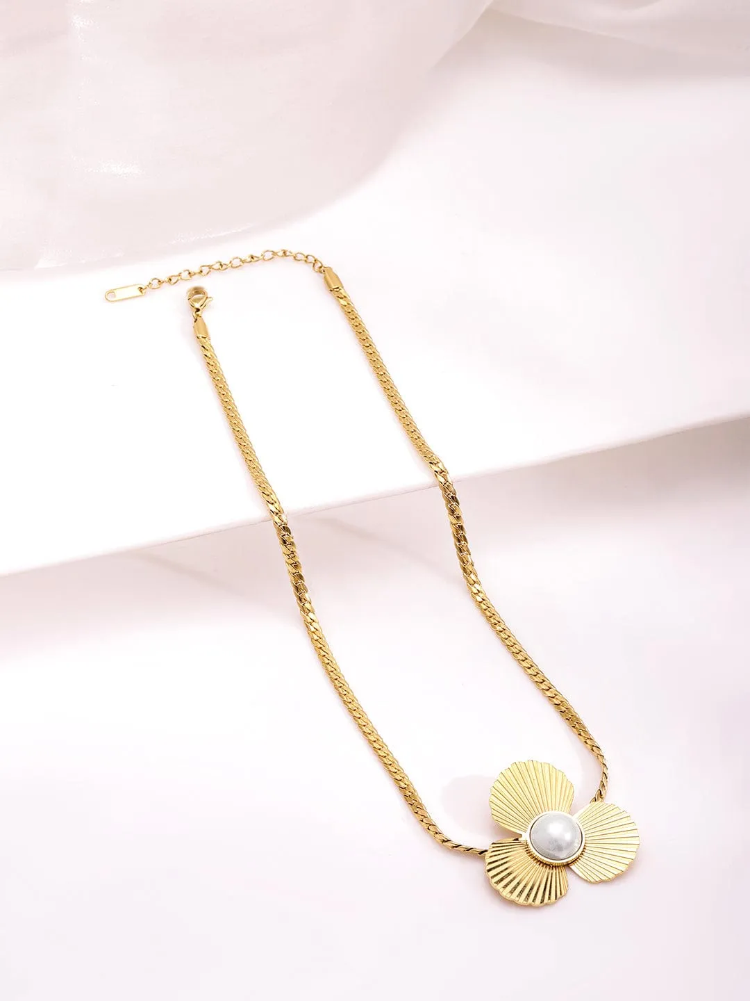 18KT Gold Plated Stainless Steel Tarnish Free Waterproof Demi-Fine Floral Necklace Set