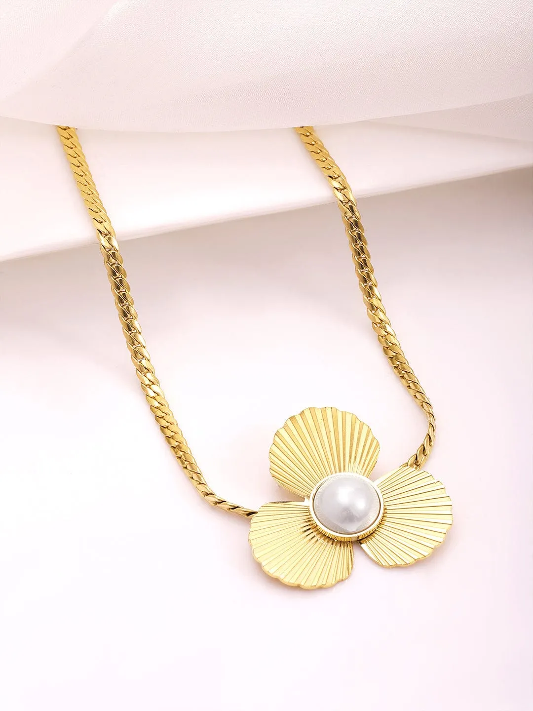 18KT Gold Plated Stainless Steel Tarnish Free Waterproof Demi-Fine Floral Necklace Set