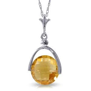 3.25 Carat 14K Solid White Gold Necklace Checkerboard Cut Citrine