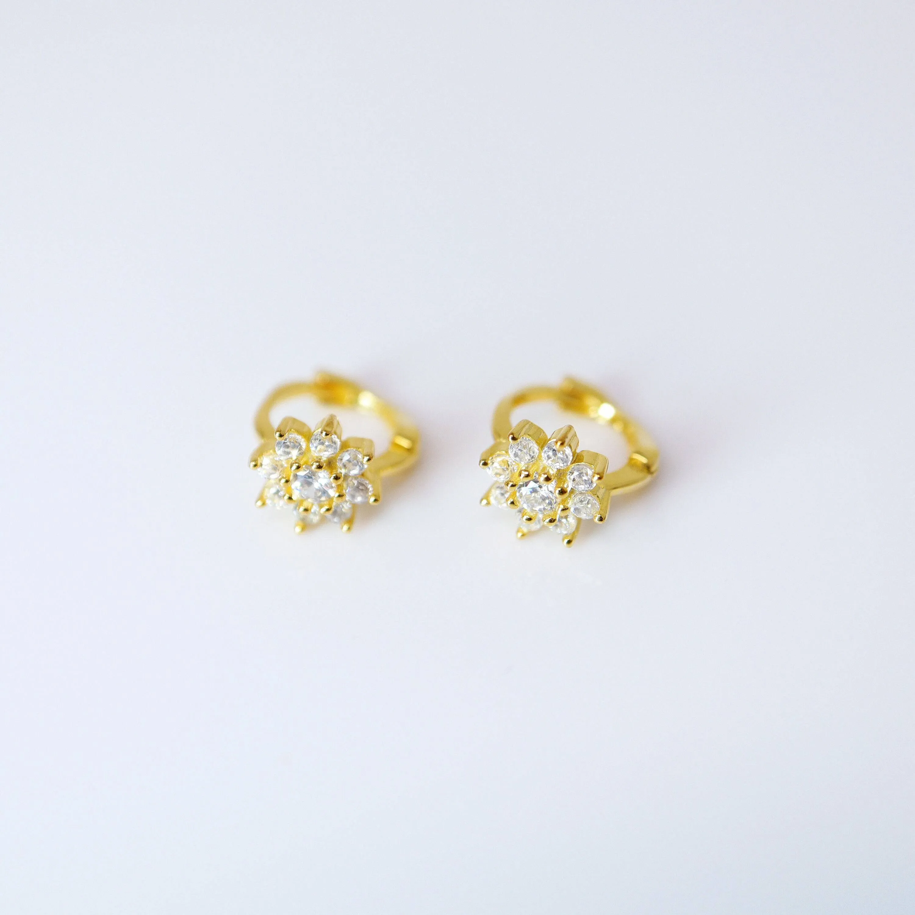6mm Swarovski Crystal 14k Gold And Sterling Silver Flower Cartilage Hoop Earrings, Statement Earrings, Upper Helix Hoop Earrings.