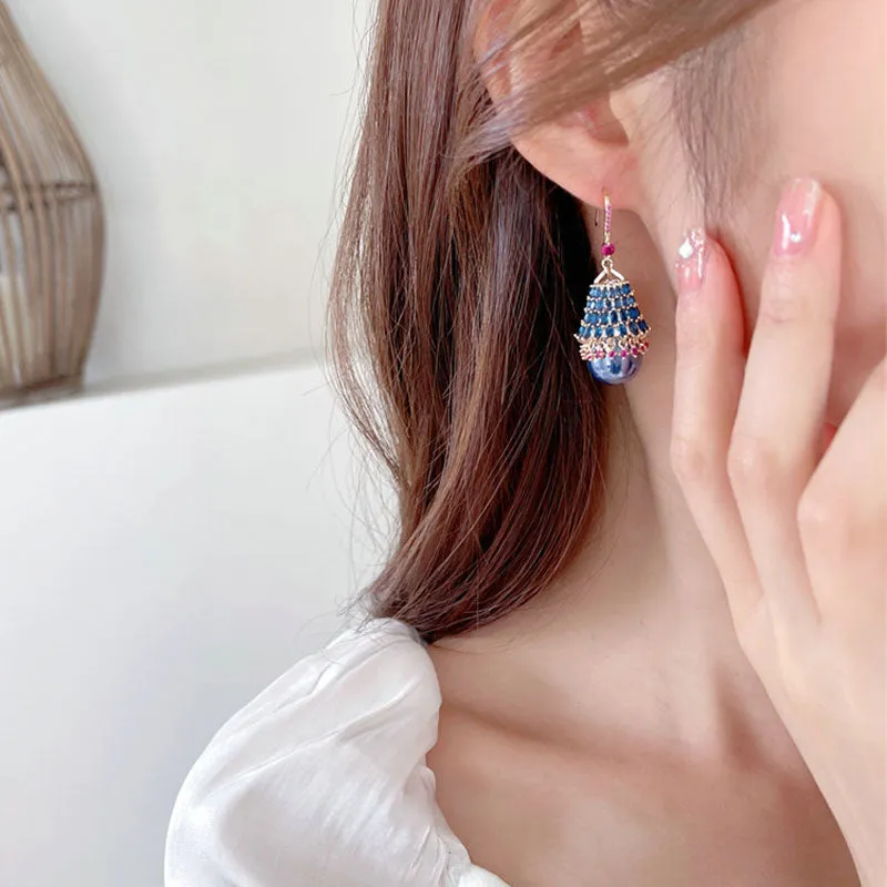 925 Silver Needles Vintage Pearl Skirt Shape Design Shining Boho Earrings