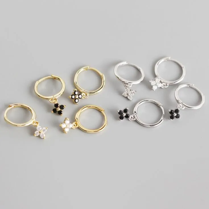 925 Sterling Silver Flower Huggie Hoop Earrings