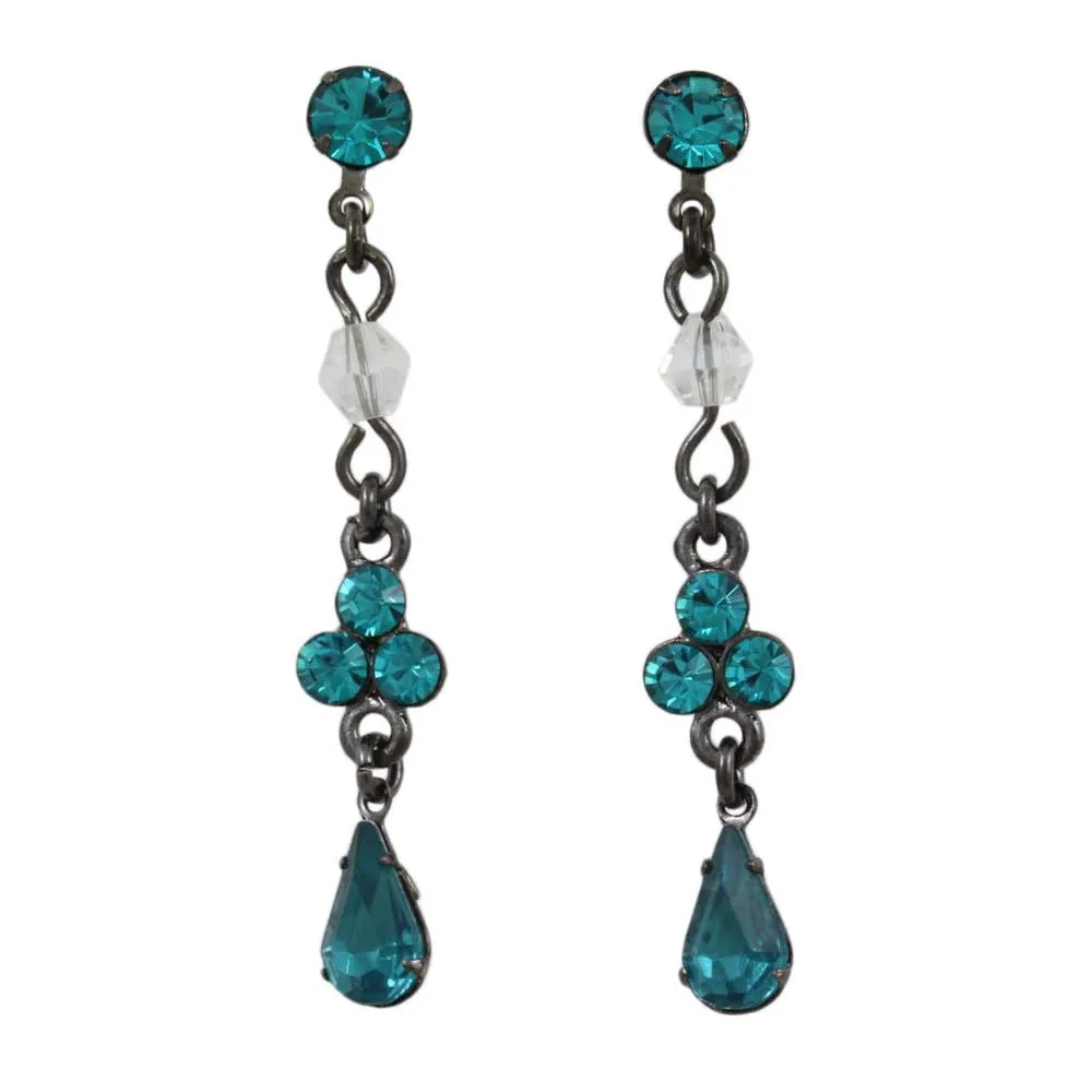 Antique Blue Zircon Crystal Drops Pierced Earring - REC320VM