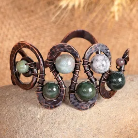 Antiqued-Finished Jade and Copper Cuff Bracelet - Sevan's Vitality | NOVICA