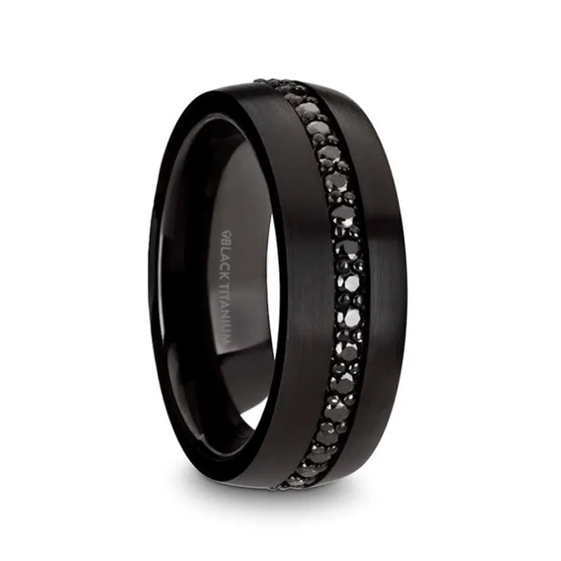 CALIX Men's Domed Black Titanium Ring with Multiple Black Sapphires 8mm