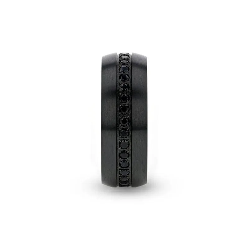 CALIX Men's Domed Black Titanium Ring with Multiple Black Sapphires 8mm