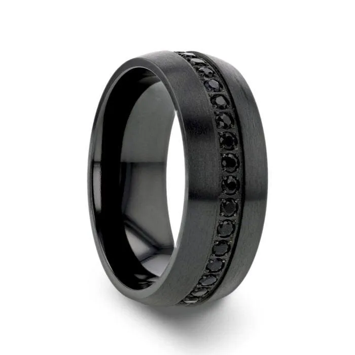 CALIX Men's Domed Black Titanium Ring with Multiple Black Sapphires 8mm