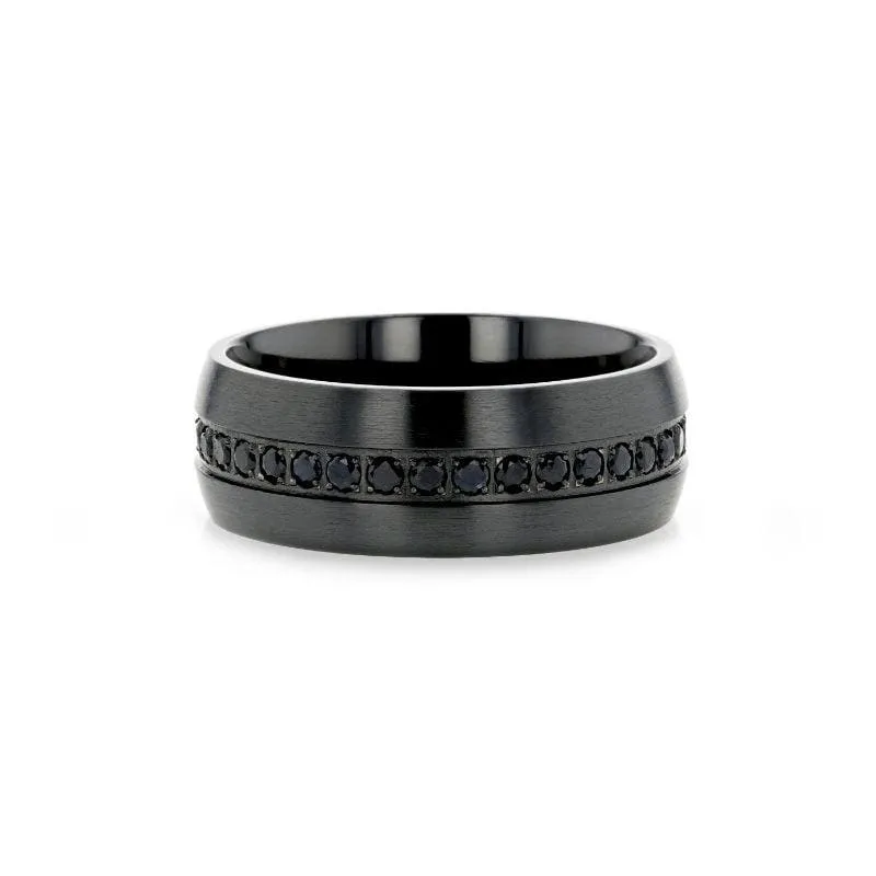 CALIX Men's Domed Black Titanium Ring with Multiple Black Sapphires 8mm