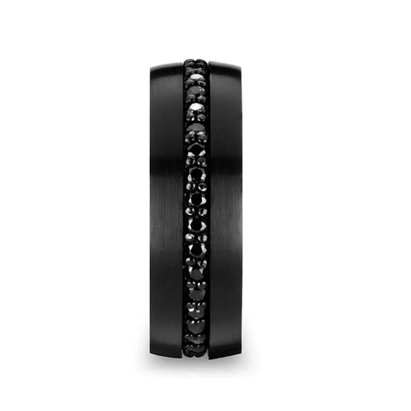 CALIX Men's Domed Black Titanium Ring with Multiple Black Sapphires 8mm