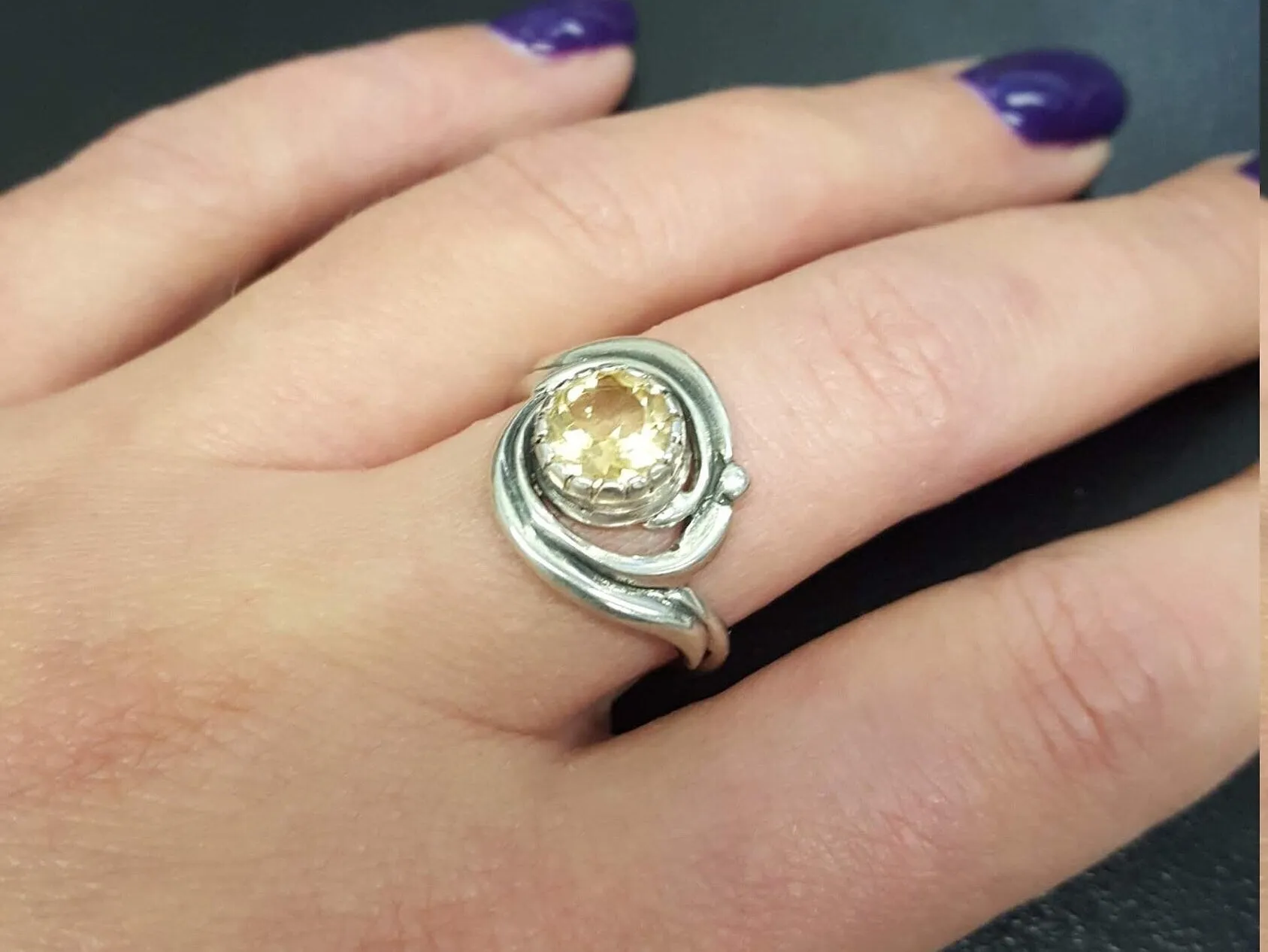 Citrine Ring - Yellow Swirl Ring - Vintage Spiral Ring