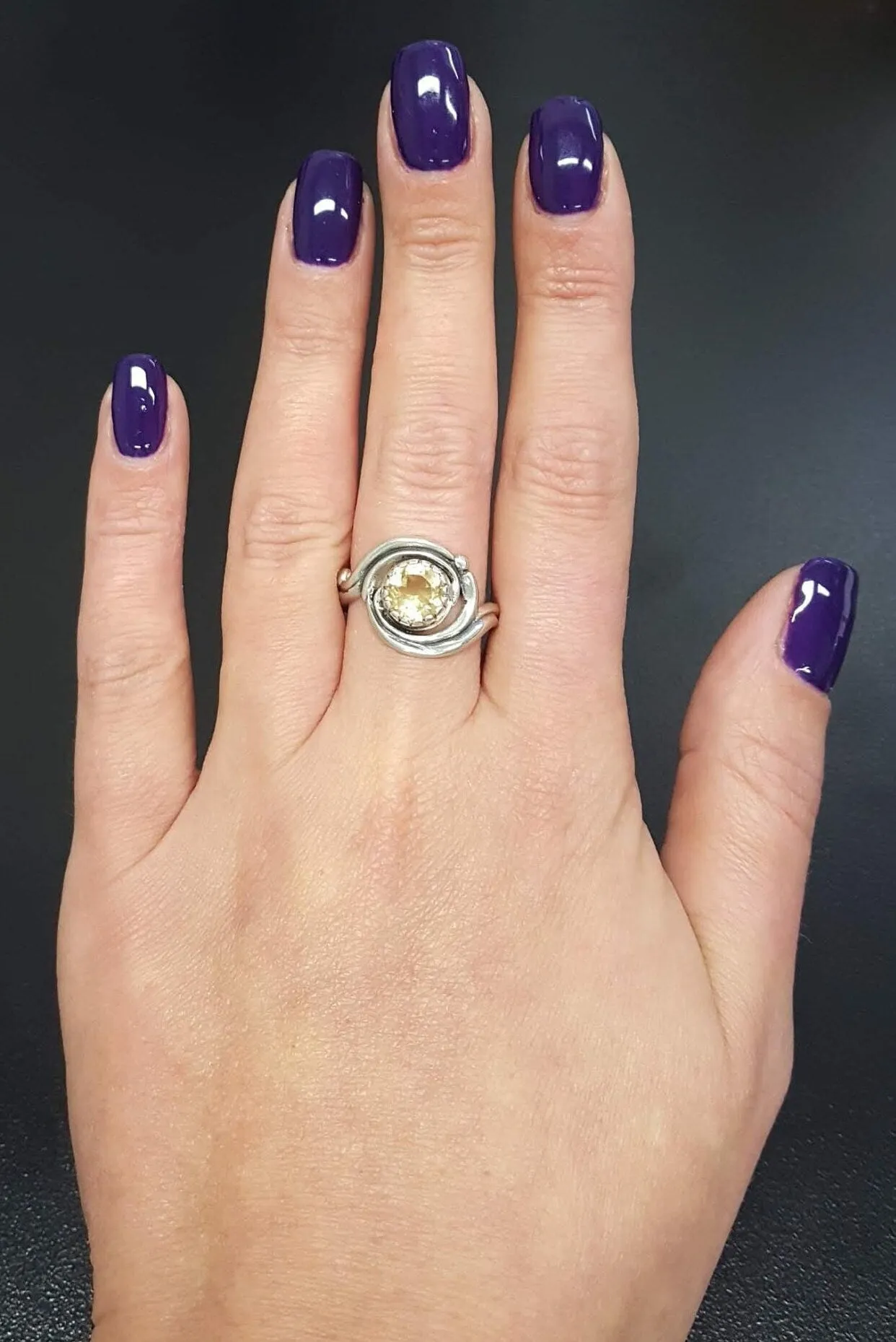 Citrine Ring - Yellow Swirl Ring - Vintage Spiral Ring