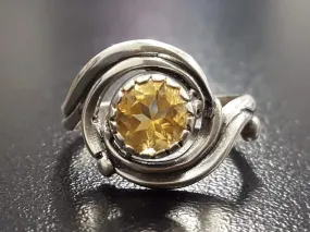 Citrine Ring - Yellow Swirl Ring - Vintage Spiral Ring