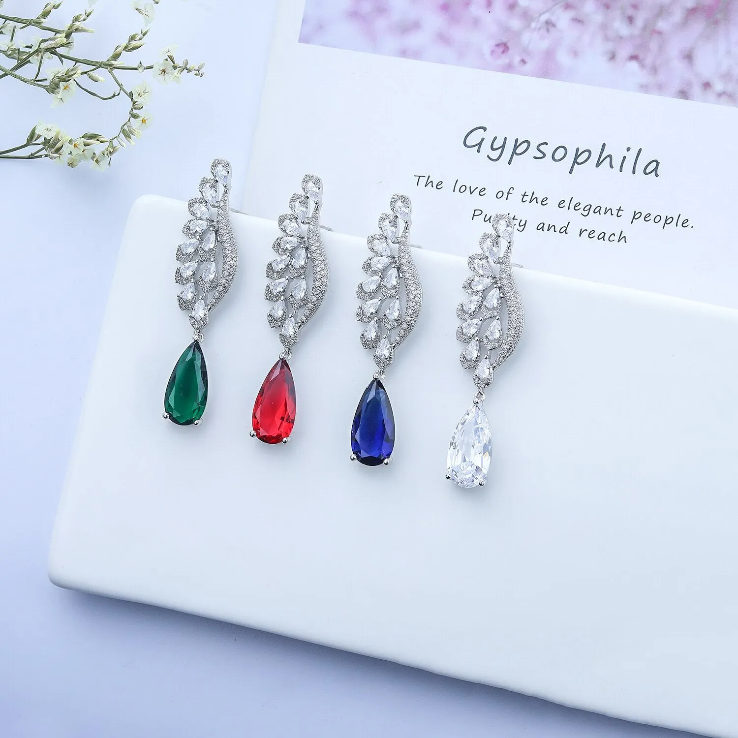 Cubic Zircon CZ Wings Earrings for Wedding, Crystals Dangle Earring for Bridesmaid, Women Girl Birthday Party Jewelry CE10703