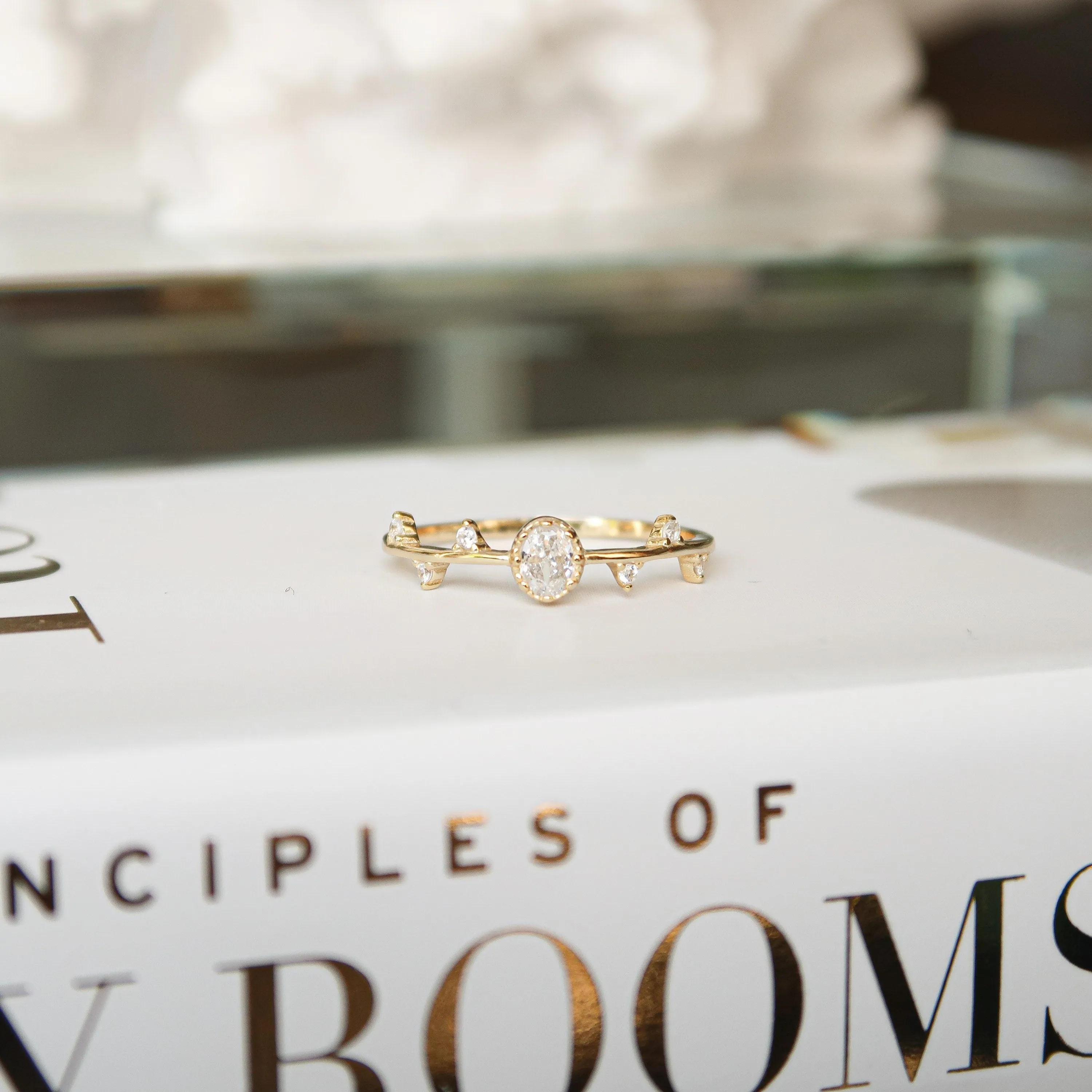 Dainty Gold Vine Ring | 14K Gold Twig Cubic Zirconia Ring