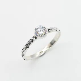 Diamond Promise Ring - Tribal Boho Ring - Engraved Silver Band