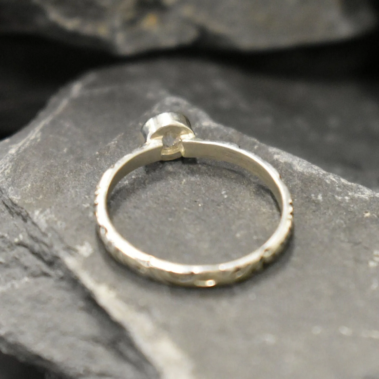 Diamond Promise Ring - Tribal Boho Ring - Engraved Silver Band