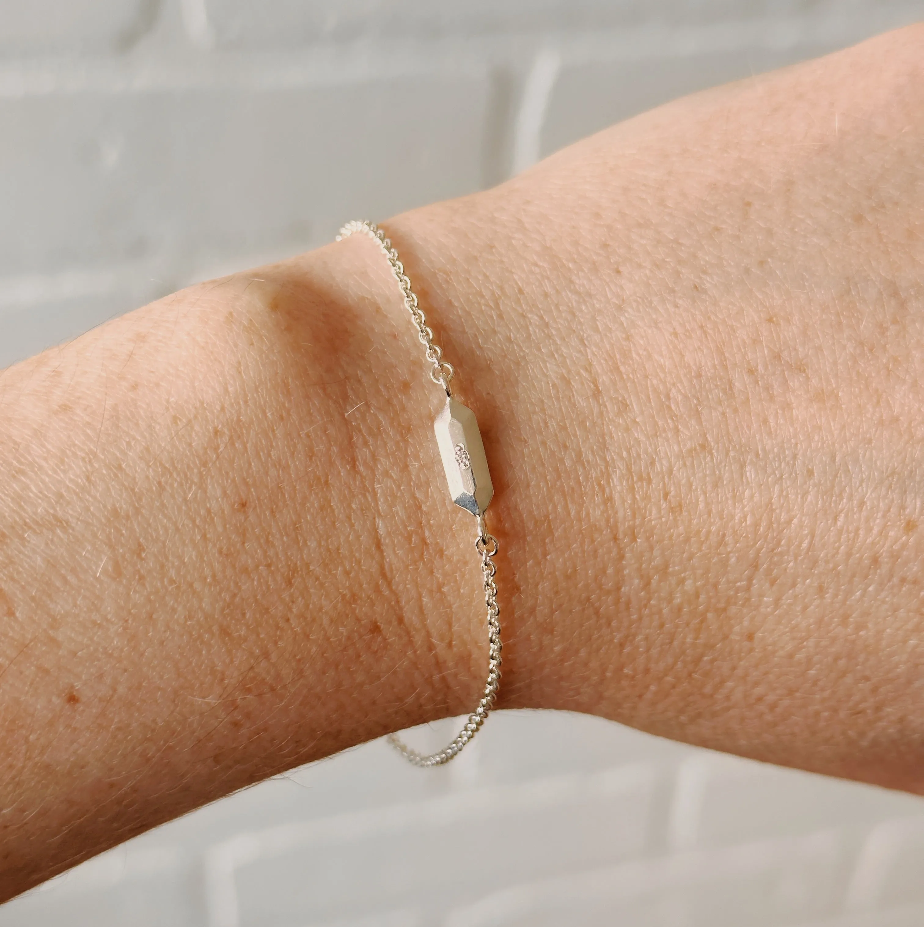Fragment Chain Bracelet with Diamond in Silver