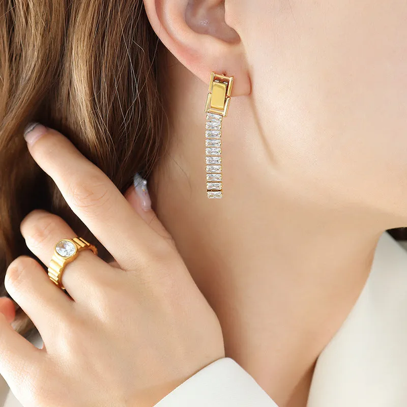 French Zircon Element Design Detachable Ear Chain with 18k Gold Plating