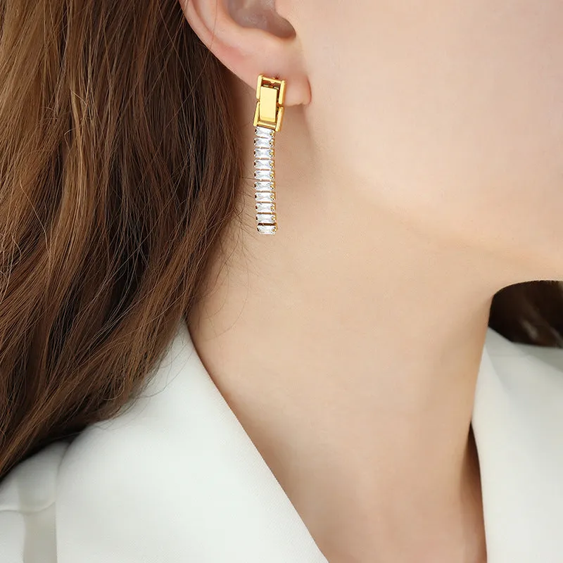 French Zircon Element Design Detachable Ear Chain with 18k Gold Plating