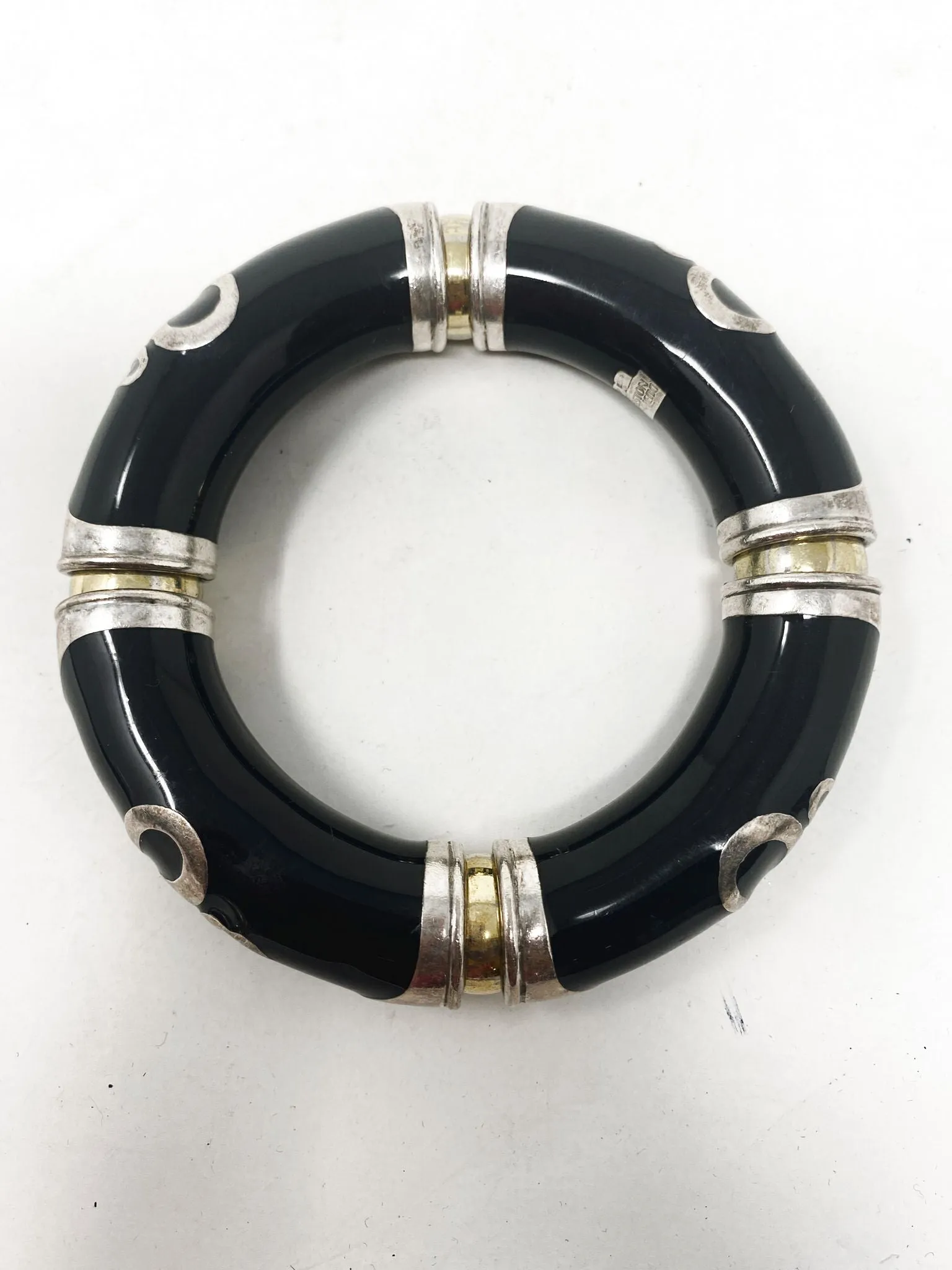 Gaston Lebo Sterling Silver Black Resin Snake Serpant Bracelet 2870-32-11121