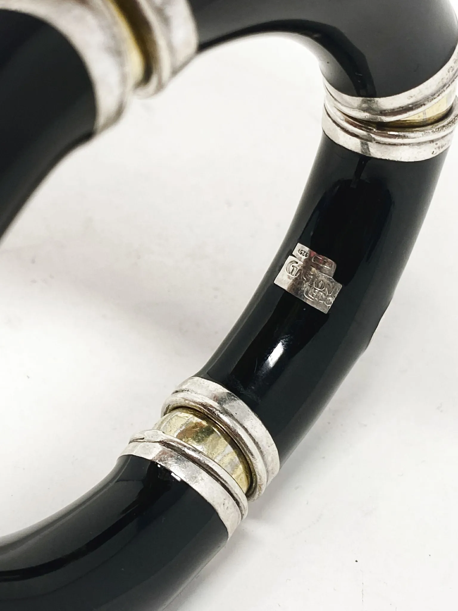 Gaston Lebo Sterling Silver Black Resin Snake Serpant Bracelet 2870-32-11121