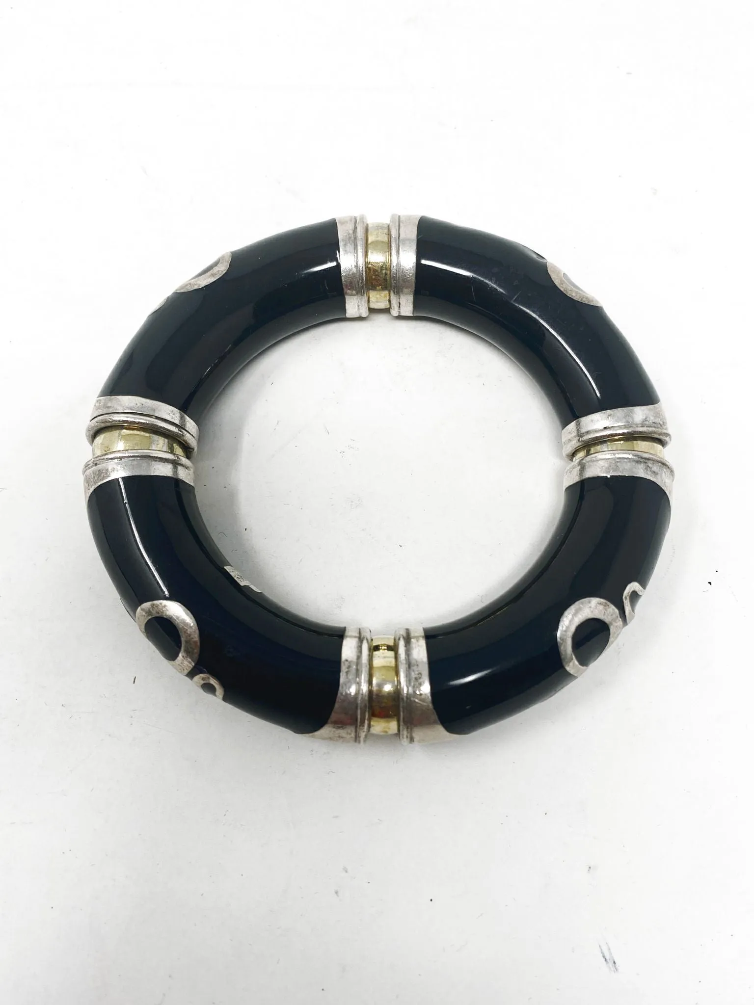 Gaston Lebo Sterling Silver Black Resin Snake Serpant Bracelet 2870-32-11121