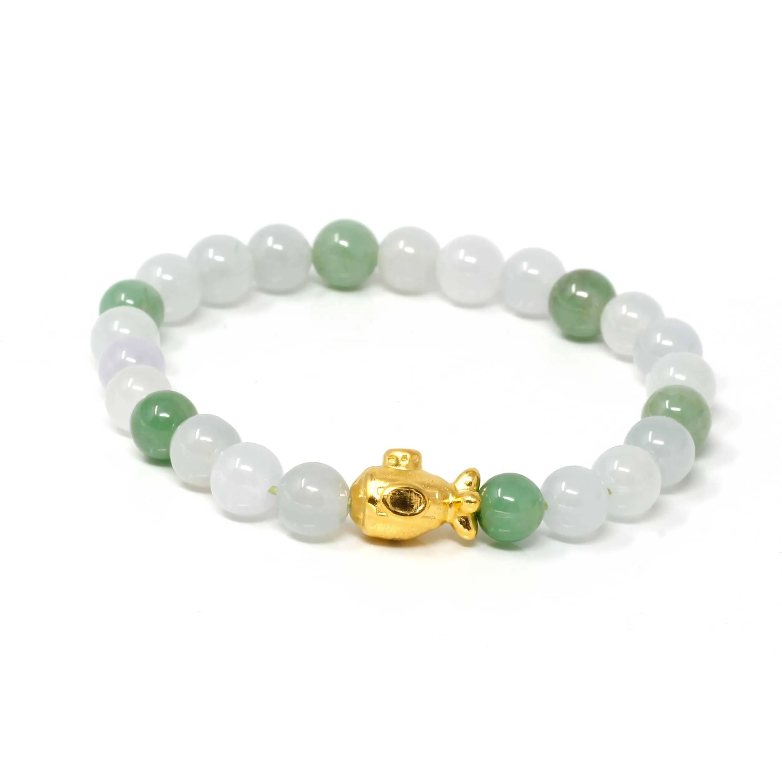 Genuine High-quality Jade Jadeite Bracelet Bangle with 24k Yellow Gold Submarine Charm #404