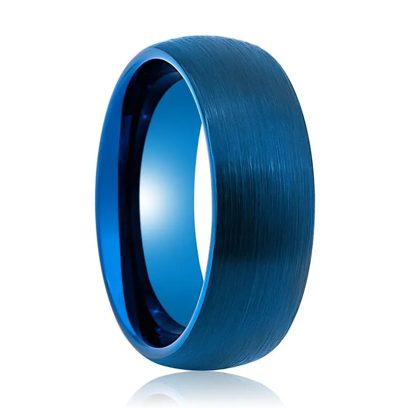 GLOWHIGH | Blue Tungsten Ring, Brushed Center, Domed