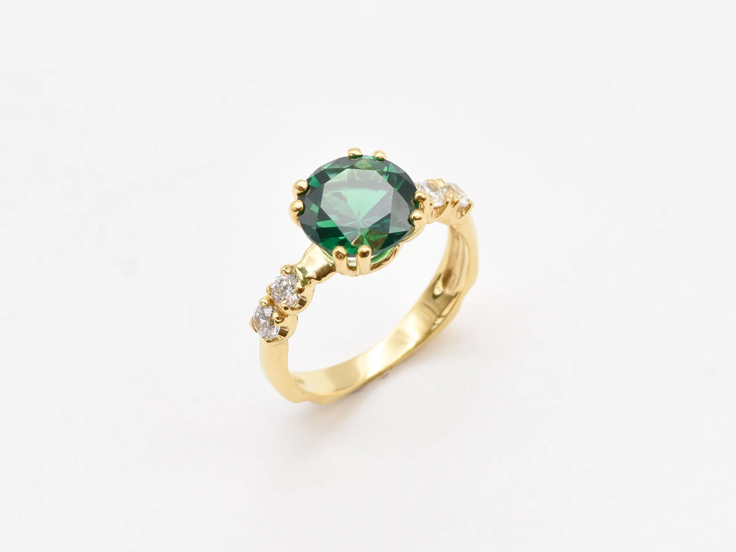 Gold Emerald Ring - Green Round Ring - VIntage Engagement Ring