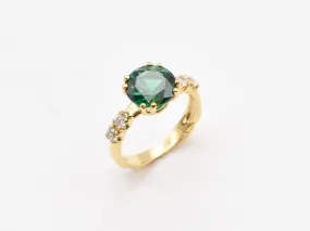 Gold Emerald Ring - Green Round Ring - VIntage Engagement Ring