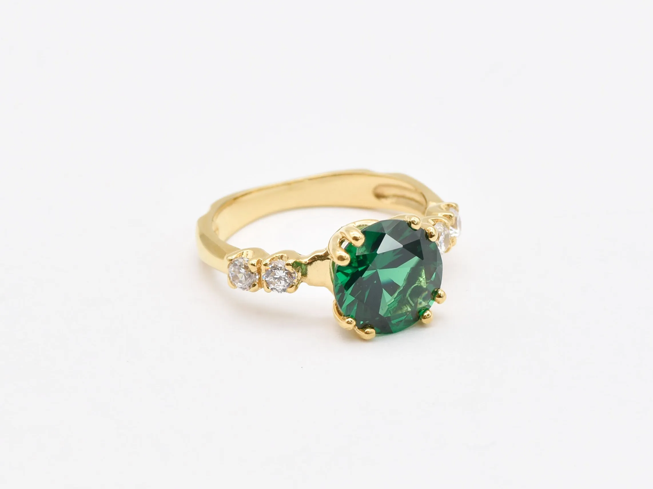 Gold Emerald Ring - Green Round Ring - VIntage Engagement Ring