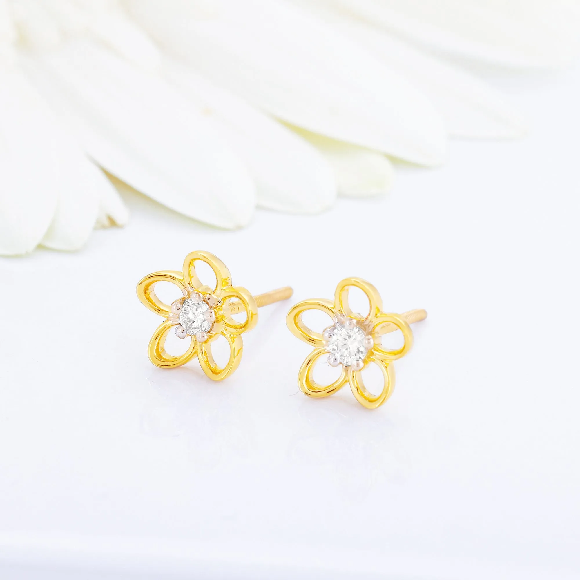 Gold Ornate Spring Diamond Earrings