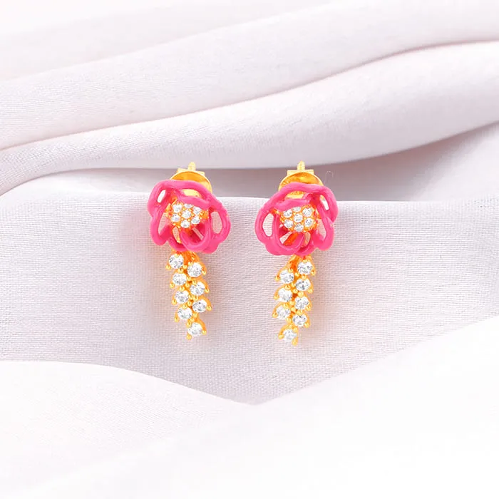Golden Pink Brahma Kamal Earrings