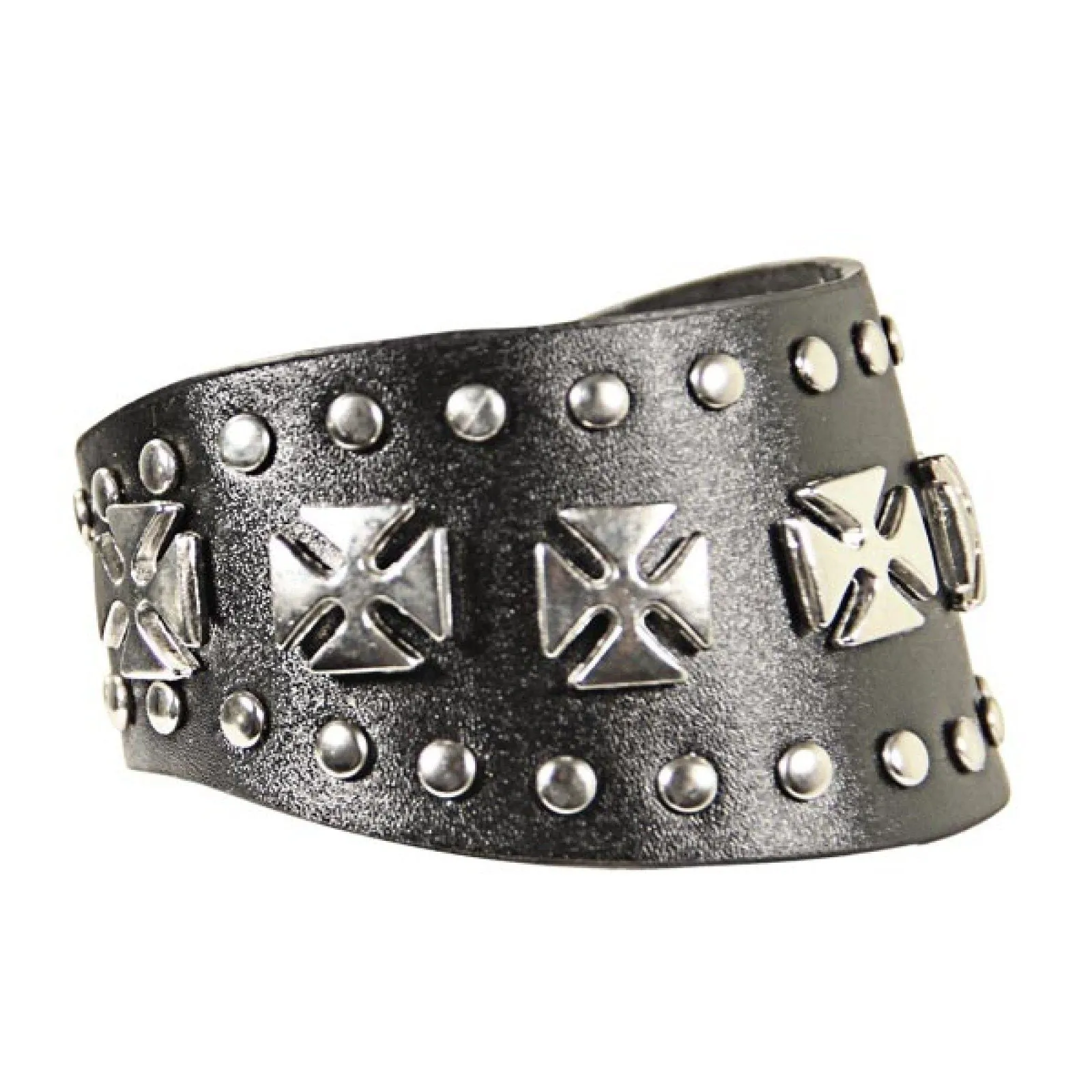 Leather Studded Seven Chopper Cross Bracelet