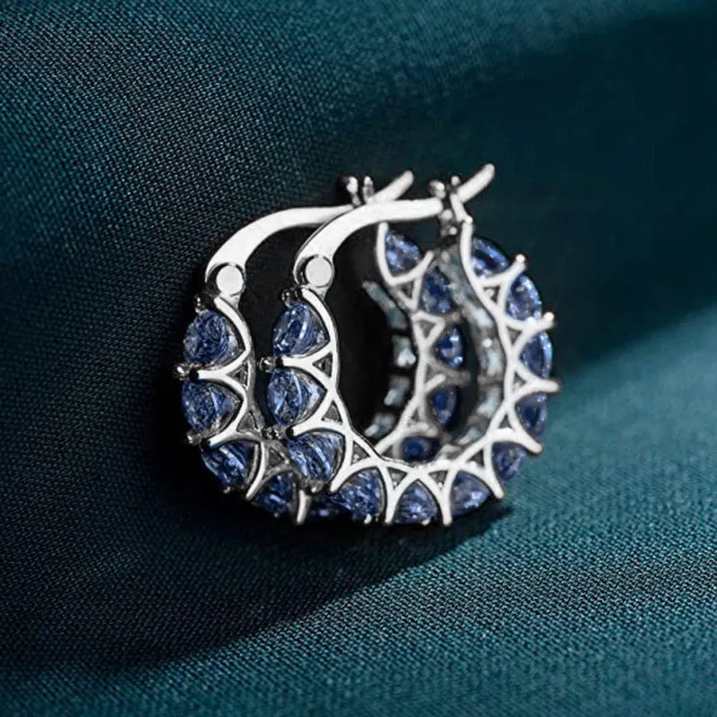 MAC163 Fully embellished zircon flower-shaped U-shaped earrings