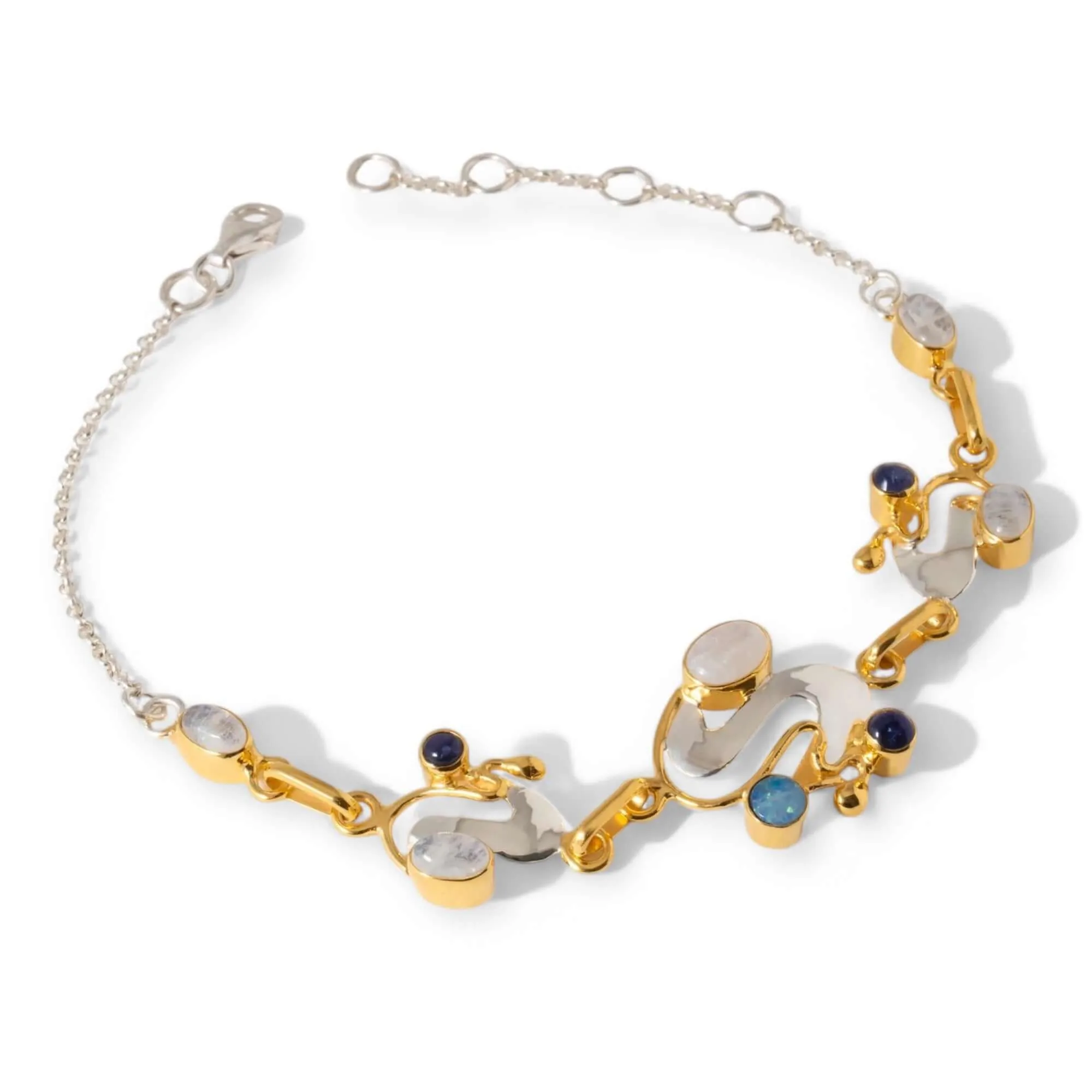 Monet inspirations Water Lily Bracelet - Sterling Silver Rainbow Moonstone & Iolite