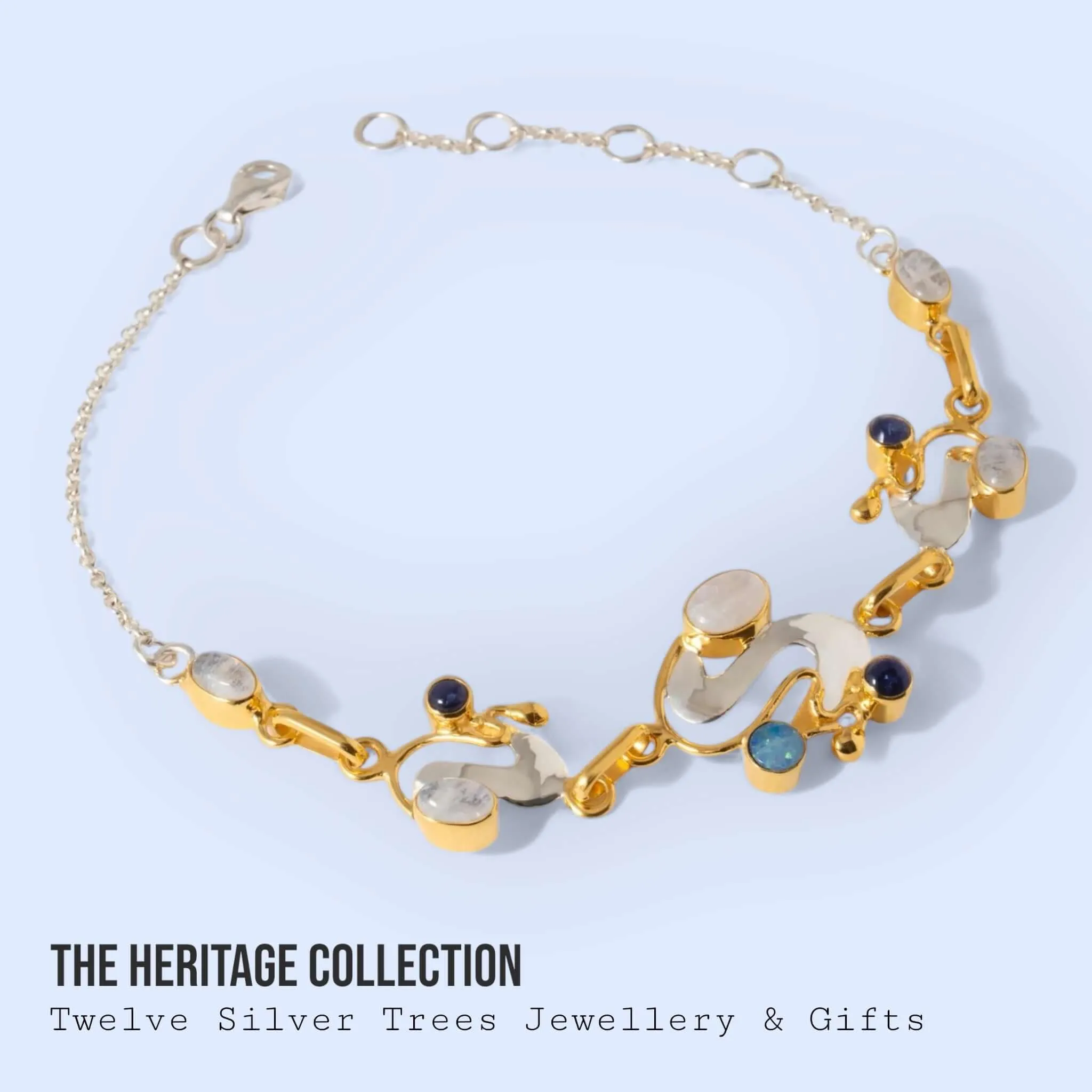 Monet inspirations Water Lily Bracelet - Sterling Silver Rainbow Moonstone & Iolite