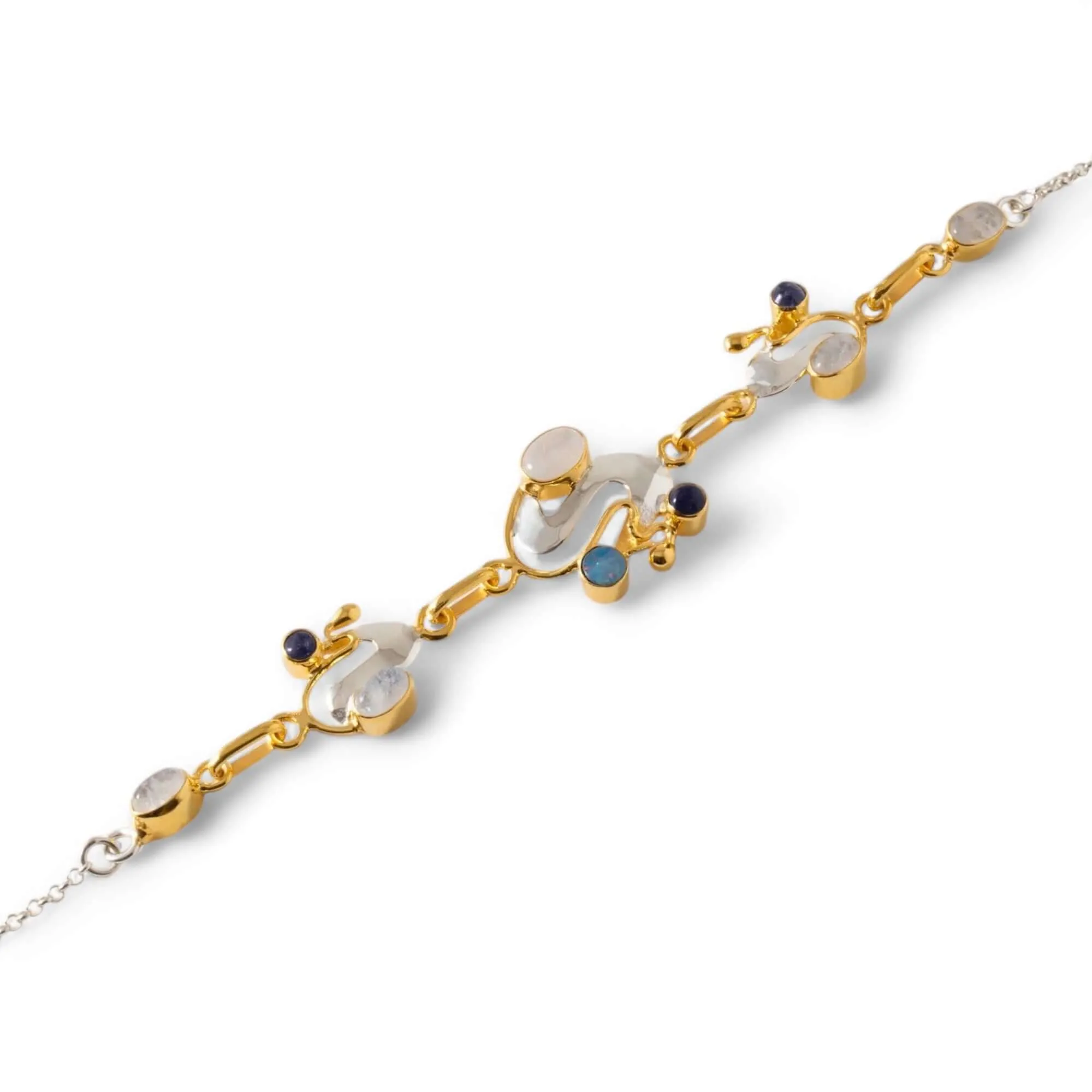 Monet inspirations Water Lily Bracelet - Sterling Silver Rainbow Moonstone & Iolite