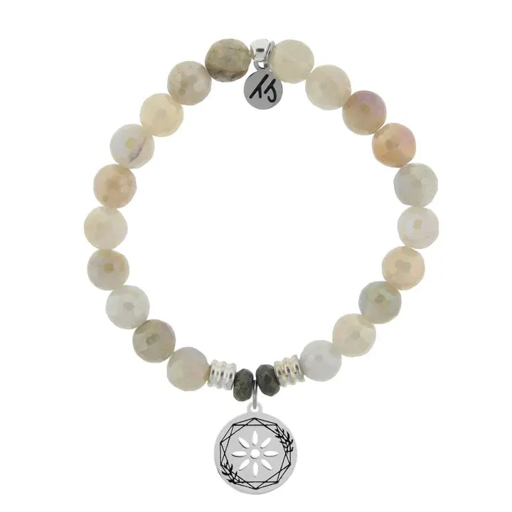 Moonstone Stone Bracelet with Thank You Sterling Silver Charm