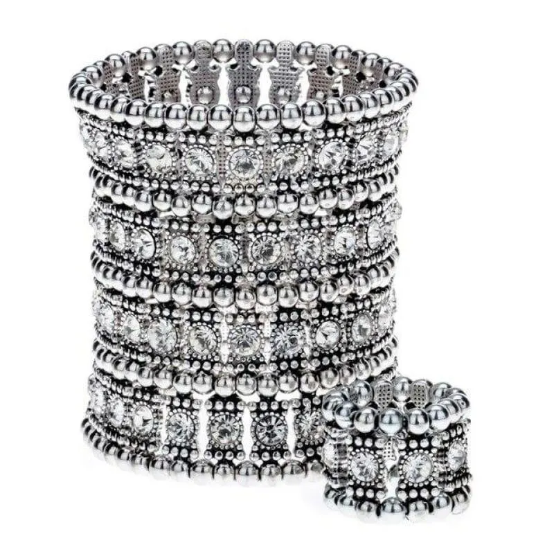 Multilayer Stretch Cuff Bracelet Ring Jewelry Sets