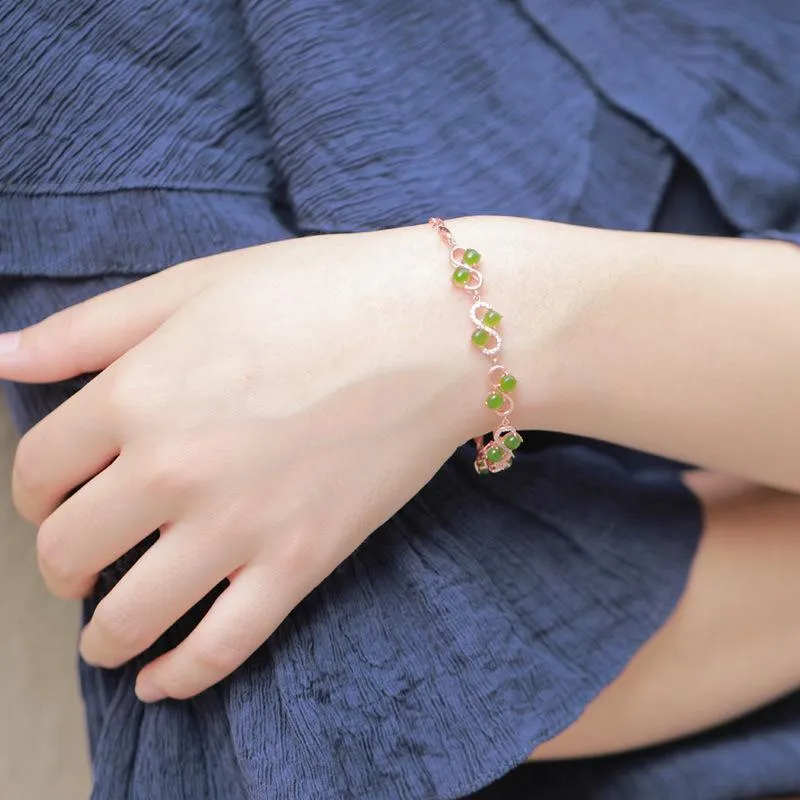 Natural Jade Bracelet Nephrite Silver Bracelet NB149