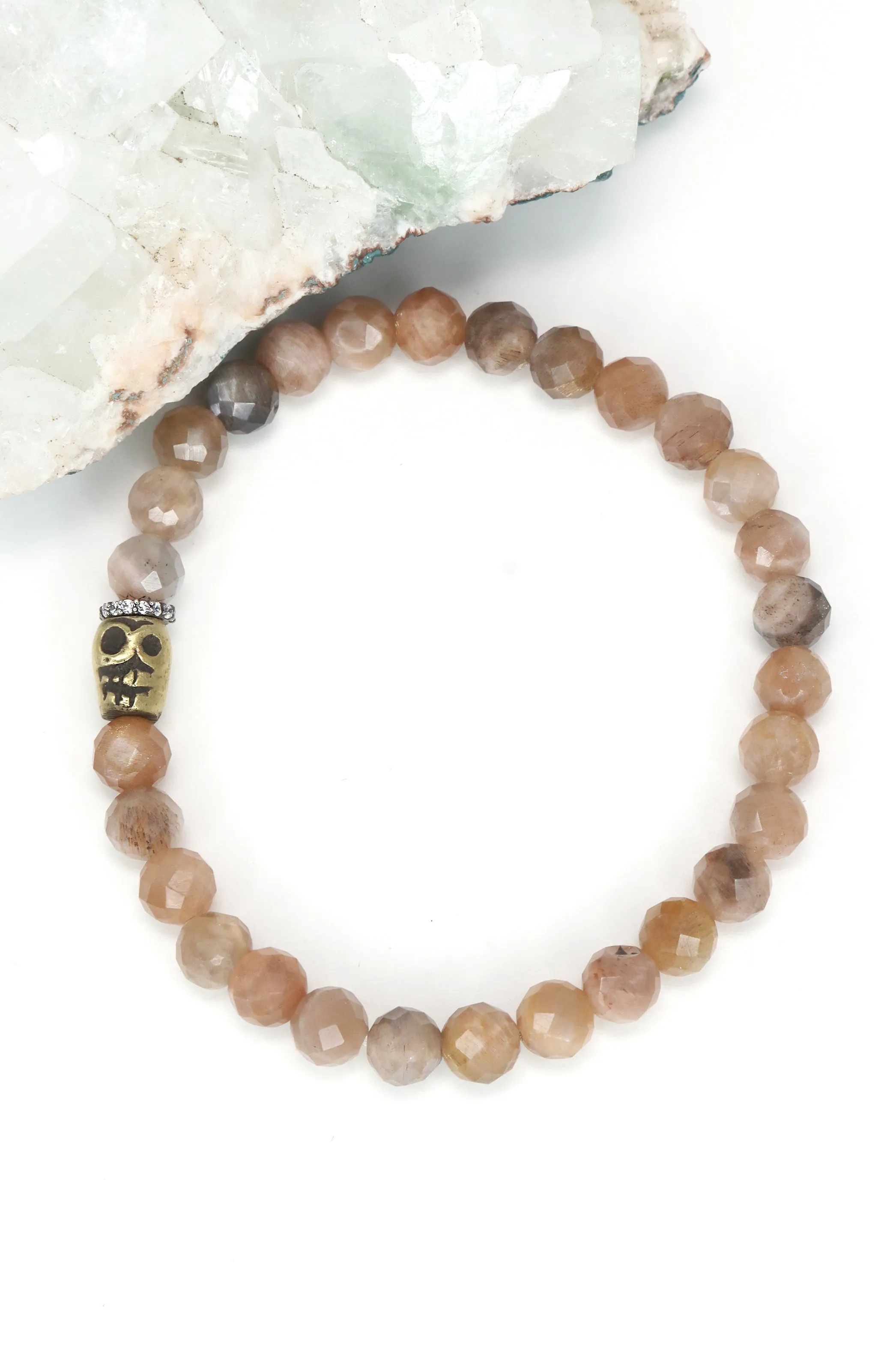 Peach Moonstone Calavera Bracelet