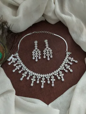 Radiant Florals Rhodium-Plated Zircon Necklace Set