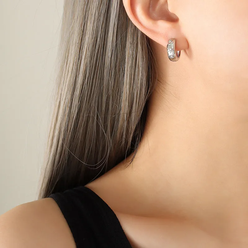 Retro French Style Zircon Earrings - Elegant Titanium Jewelry for Women