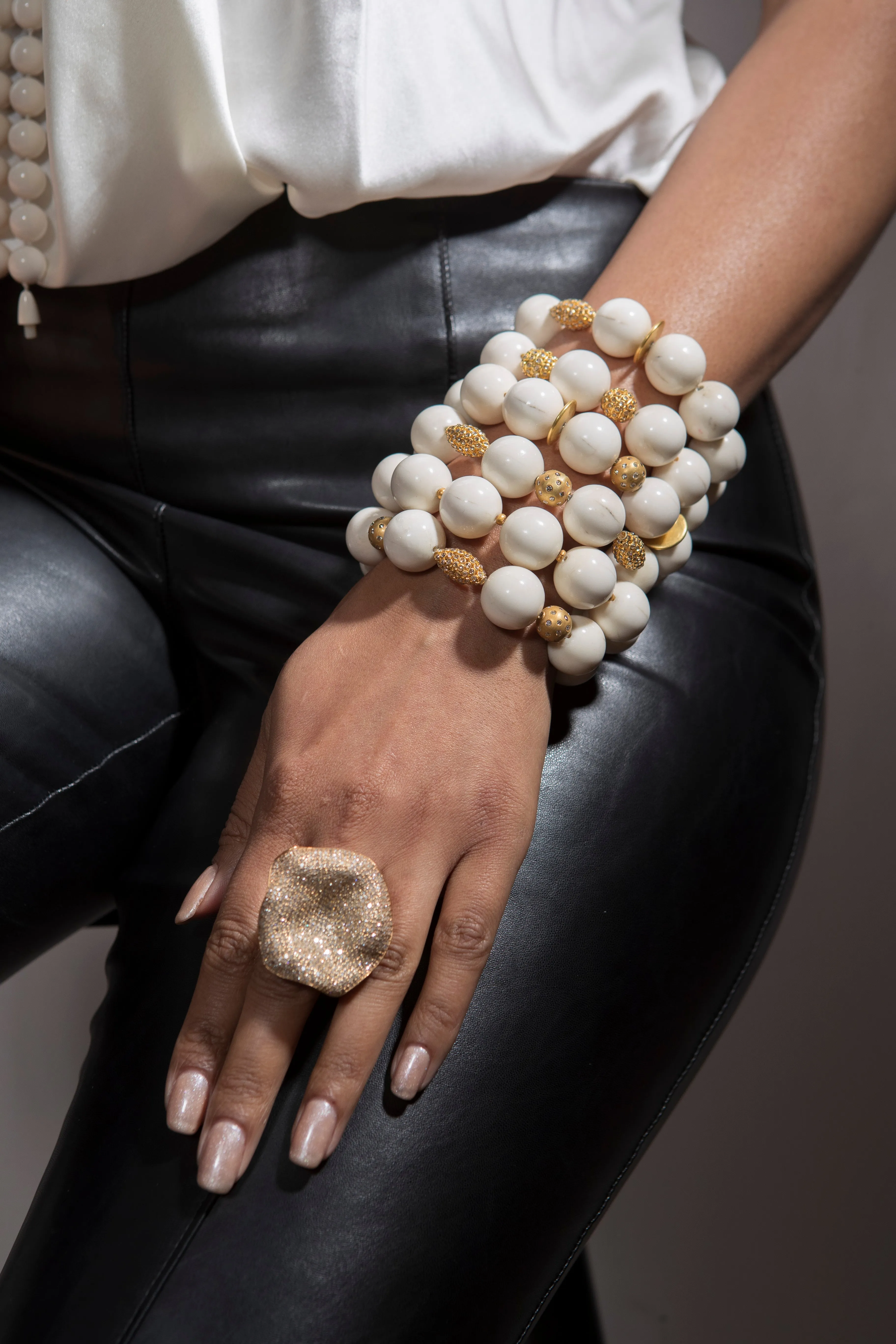 Rose Cut Diamond & Gold Bead & Moose Antler Bead Bracelet