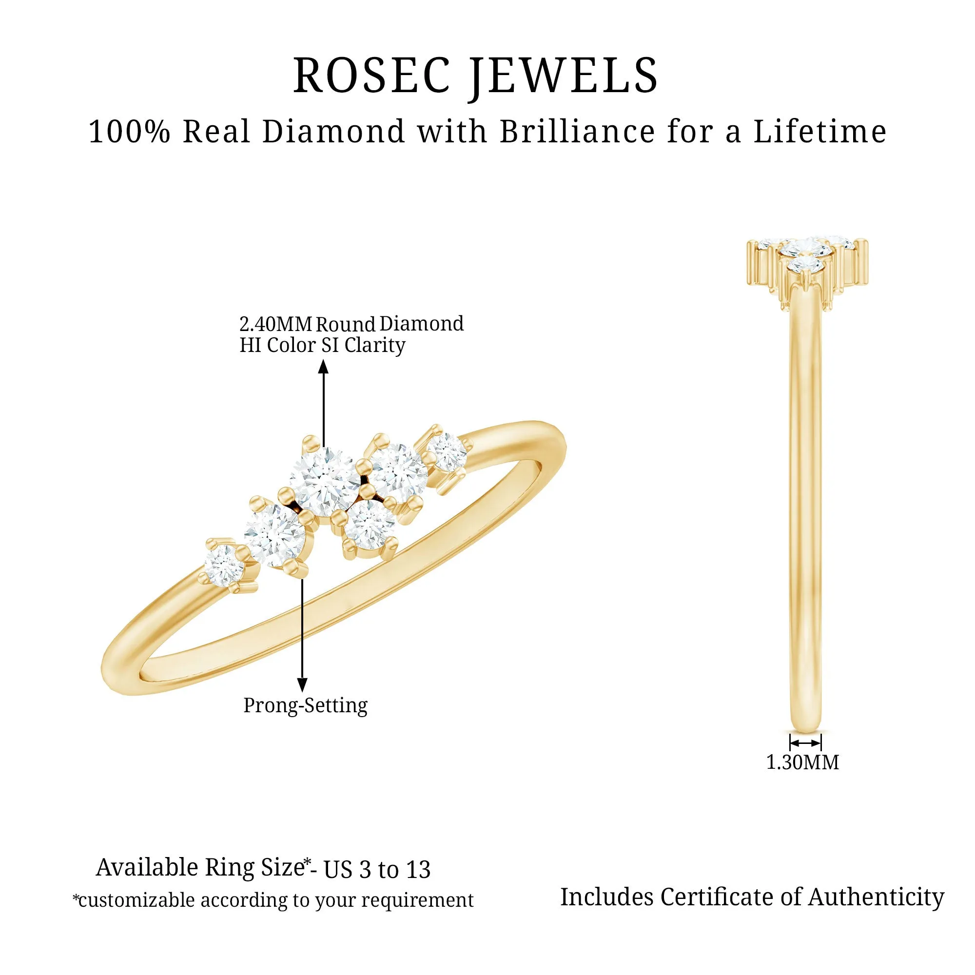 Round Diamond Minimal Cluster Promise Ring in Prong Setting