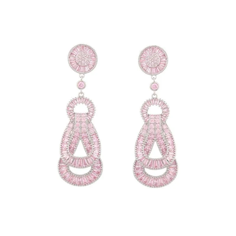 S925 Silver Needle  Cubic Zircon Inlaid Design Knot Earrings Light Luxury Long Wedding Party Earrings Wholesale LYG166